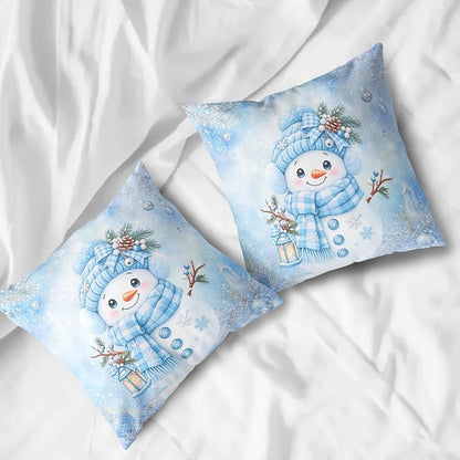 Blue Snowman Pillow Covers 18x18 Pack of 2 – Winter Snowflake Decorative Pillowcase