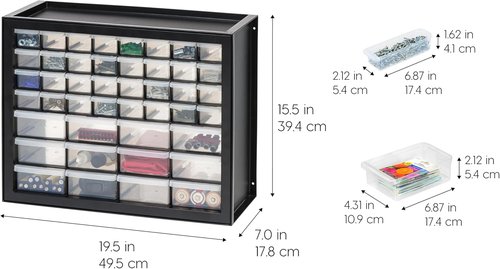 IRIS USA 44-Drawer Organizer Cabinet - Stackable Storage for Screws, Nuts, Bolts & Crafts - Black