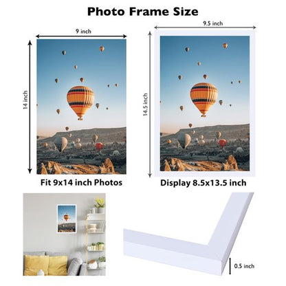 JCJMY 9x14 Picture Frame White for Wall Hanging, Wall Mounting Horizontally or Vertically, 9 x 14 Wall Gallery Poster Photo Frame with Shatter Resistant Plexiglass, White