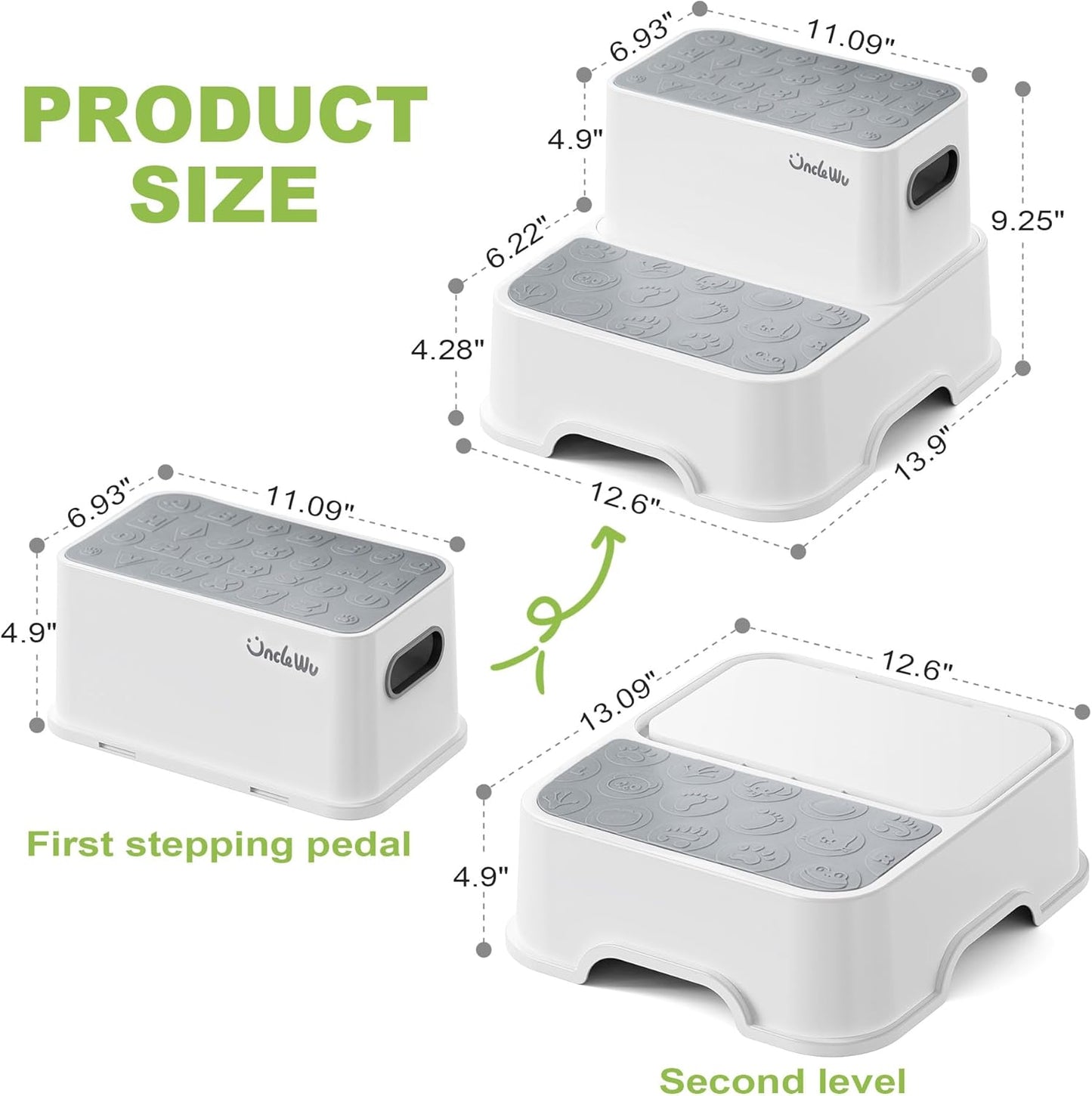 Skiennix 2-Pack Kids Step Stool - Non-Slip Toddler Bathroom & Kitchen Stool | Heavy Duty 200lbs Capacity (Grey)