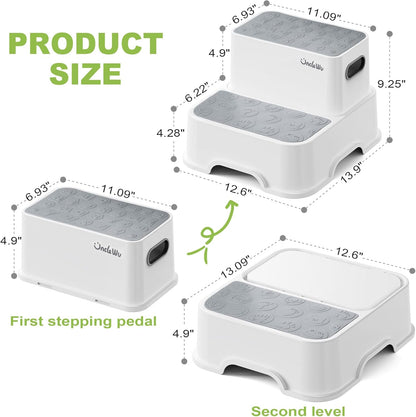 Skiennix 2-Pack Kids Step Stool - Non-Slip Toddler Bathroom & Kitchen Stool | Heavy Duty 200lbs Capacity (Grey)