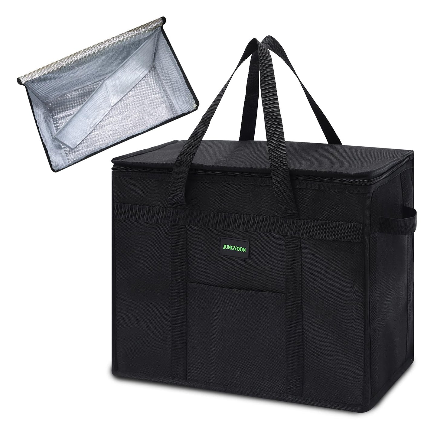 JUNGYOON XL Reusable Grocery Bags, Insulated Cooler Bag with Zippered Top Durable Shopping Bags Ideal Food Delivery Bags for Freshness Convenience