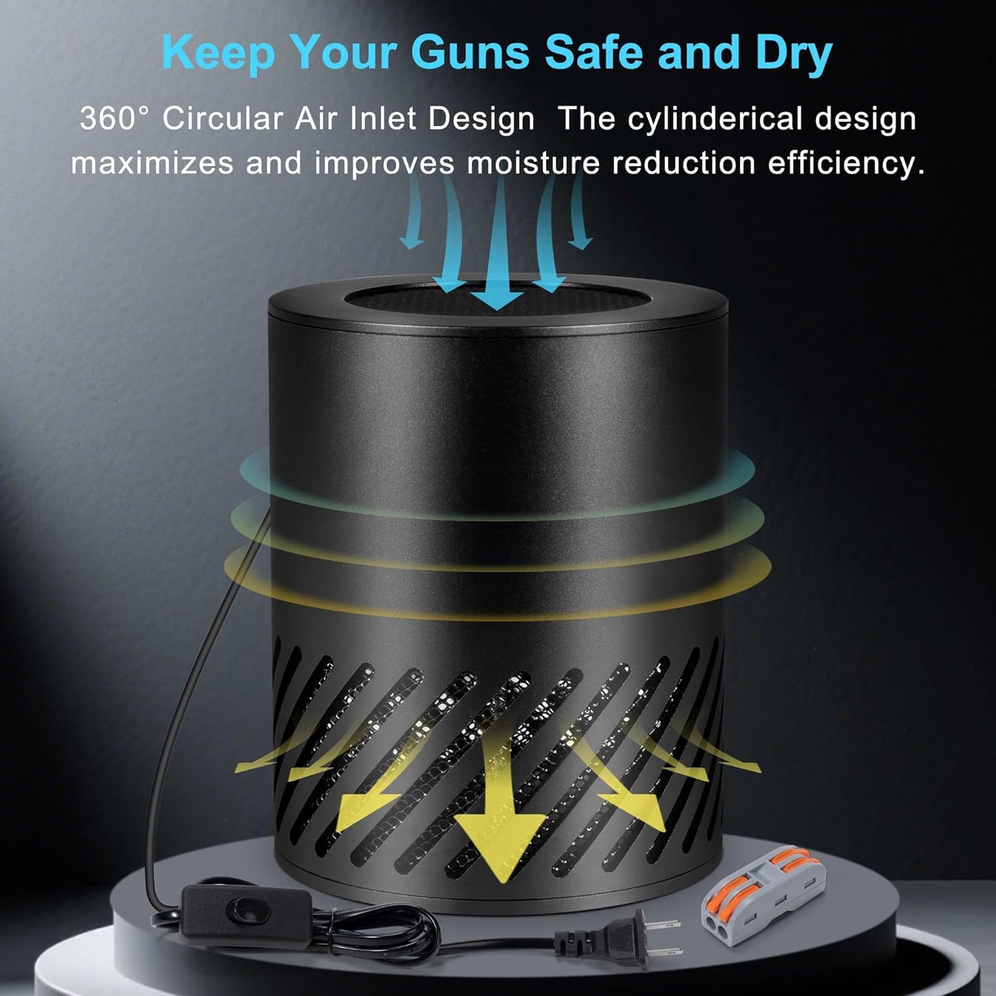 Skiennix Gun Safe Dehumidifier - Electric 360° Heating Air Dryer with Built-In Fan | Compact Design