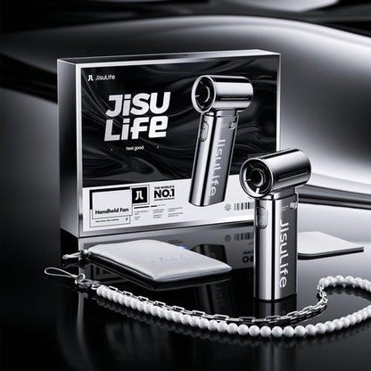 JISULIFE Portable Handheld Fan Life9, Turbo Power High Speed Air [18H Max Cooling Time], 5 Gear Wind, 5000mAh Rechargeable, Mini Pocket Design, Personal Fan for Travel Concerts Camping Makeup - Chrome