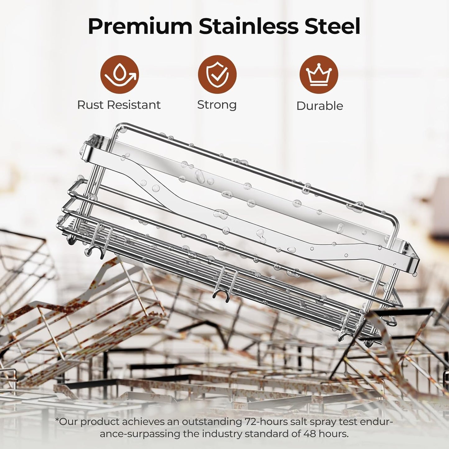 Orimade Shower Caddy | Wall-Mounted Storage Rack - Rust-Resistant Stainless Steel, Pack of 2 with 5 Hooks