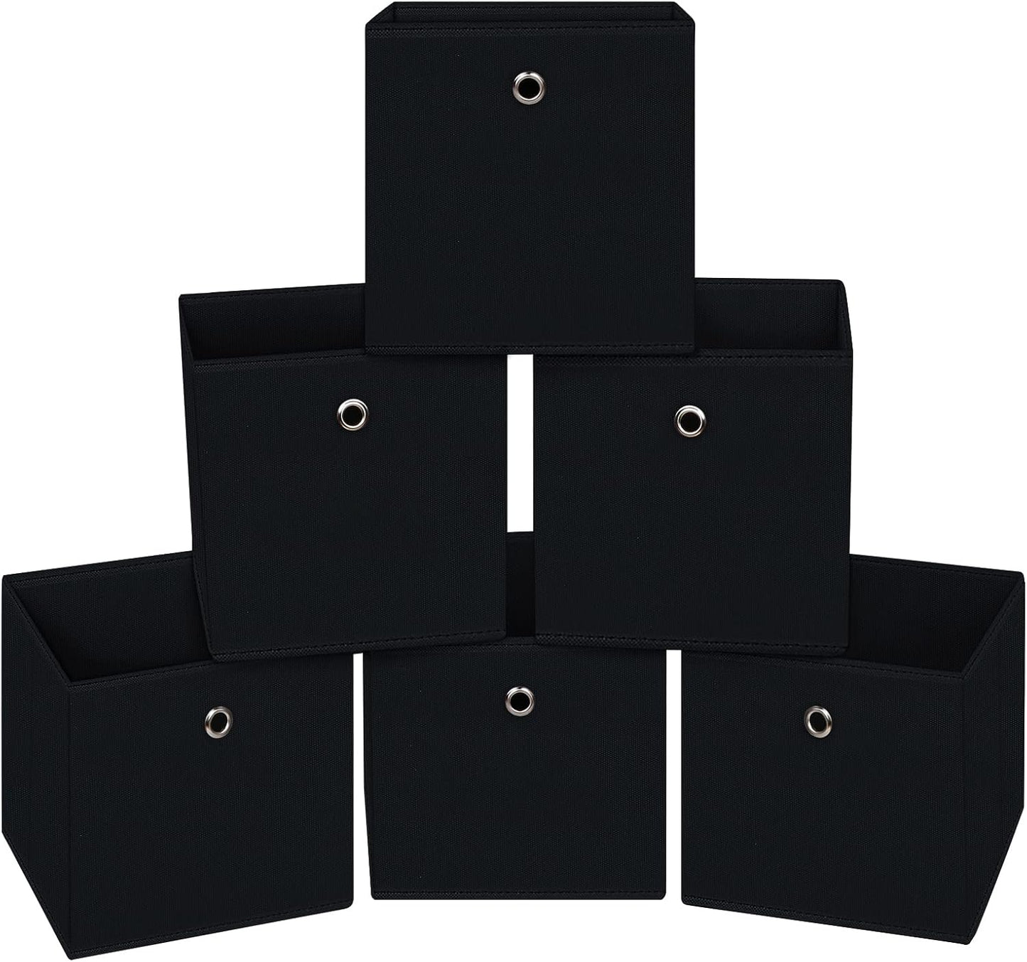 Skiennix Foldable Storage Cubes - 11-Inch Cloth Organizer Bins with Handles | Set of 6 Black