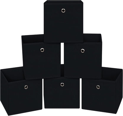 Skiennix Foldable Storage Cubes - 11-Inch Cloth Organizer Bins with Handles | Set of 6 Black