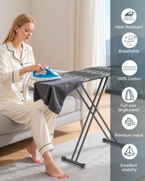 Ironing Board by [Brand Name] - Full Size 54"x13" | Adjustable Height, Foldable Design with Heat-Resistant Cover & Ultra Thick Padding - Sturdy & Space-Saving (Grey)