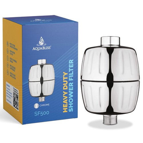 AquaBliss Heavy Duty Shower Filter – Latest Superior Advanced 30x Filtration - Universal Multi-Stage Shower Head Filter Reduces Chemicals, Chlorine & Odors - Chrome (SF500)