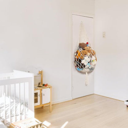 Amdermi Stuffed Animal Storage Hammock - Boho Macrame Toy Organizer for Kids' Rooms | XL Cream