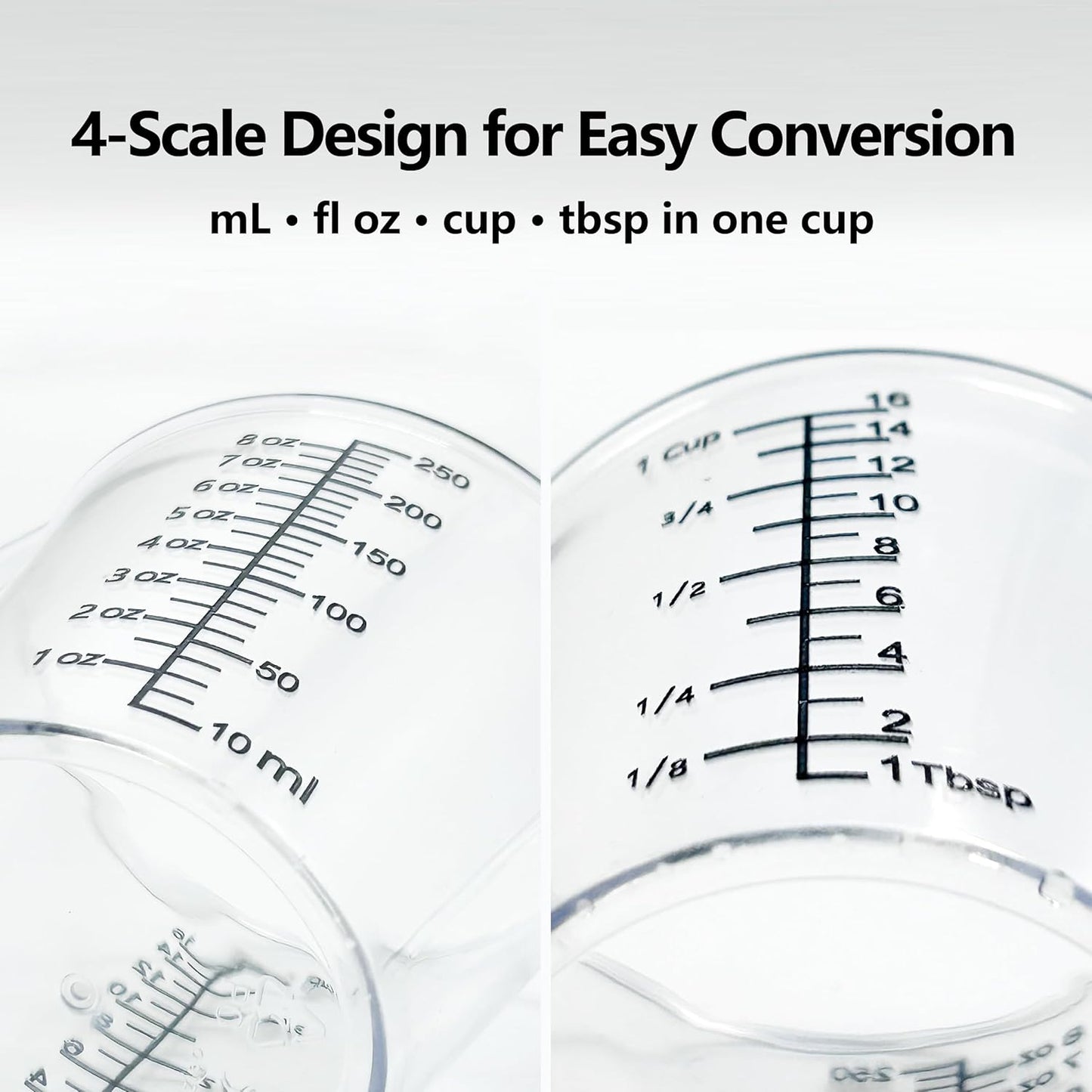 Skiennix Laser-Etched Measuring Cup Set - 8 oz & 16 oz Clear Plastic with Permanent Markings for Baking & Cooking