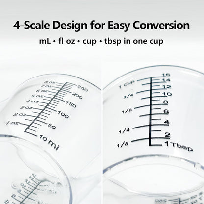 Skiennix Laser-Etched Measuring Cup Set - 8 oz & 16 oz Clear Plastic with Permanent Markings for Baking & Cooking