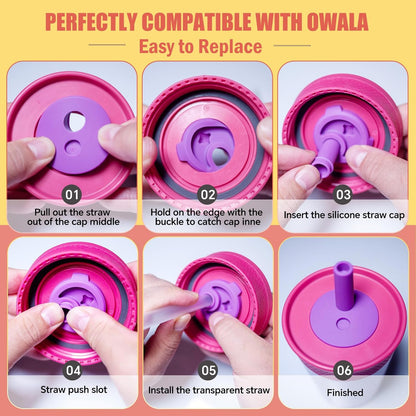 Owala Silicone Straw Replacement - Leak-Proof Food Grade Straws for Kids | 2-Pack, Dishwasher Safe