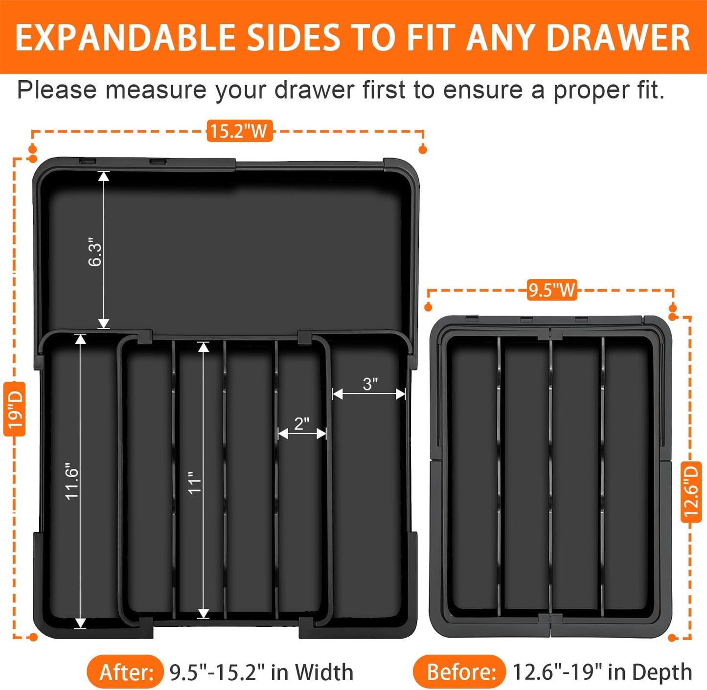 Spaclear Silverware Organizer - Expandable Utensil Drawer Storage | Adjustable Black Flatware Holder