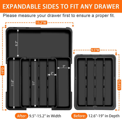 Spaclear Silverware Organizer - Expandable Utensil Drawer Storage | Adjustable Black Flatware Holder