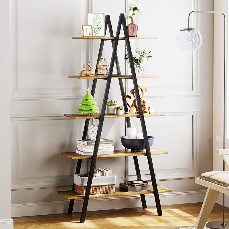 YOUDENOVA A-Shaped Ladder Bookshelf, Black Christmas Village Display