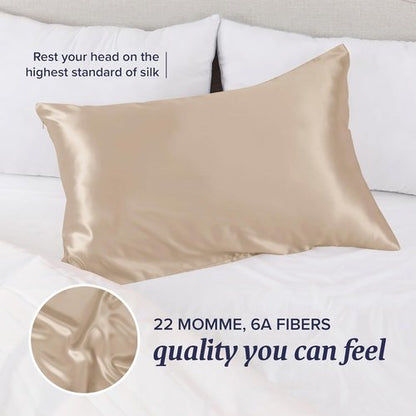 Beckham Hotel Collection Silk Pillowcase - 100% Mulberry Silk for Hair & Skin | 22 Momme, Queen, Champagne