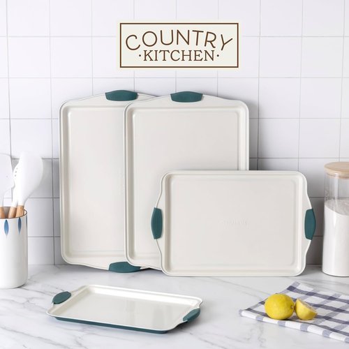 Country Kitchen Nonstick Bakeware Set - Heavy Duty & Durable, Easy Release, Sage | 4-Piece Set