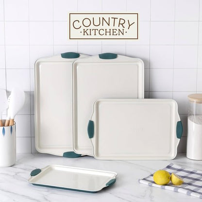 Country Kitchen Nonstick Bakeware Set - Heavy Duty & Durable, Easy Release, Sage | 4-Piece Set