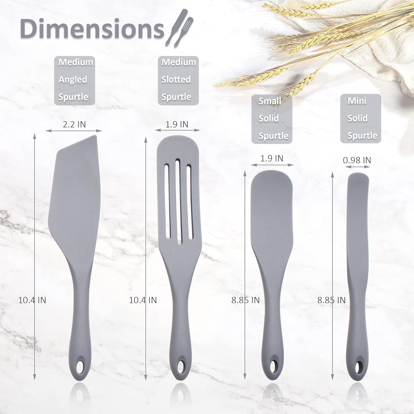 Tongjude Silicone Spurtle Set - Heat Resistant Cooking Utensils for Nonstick Cookware | 4-Piece Set