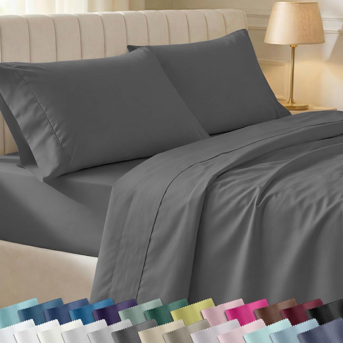 California Design Den King Sheet Set - 100% Soft Cotton, 400 Thread Count, Silky Smooth Sateen - Grey