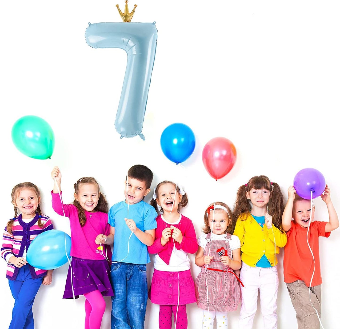 Number 7 Balloon - Large 40-Inch Crown Balloon for 7th Birthday Party Decorations | Blue