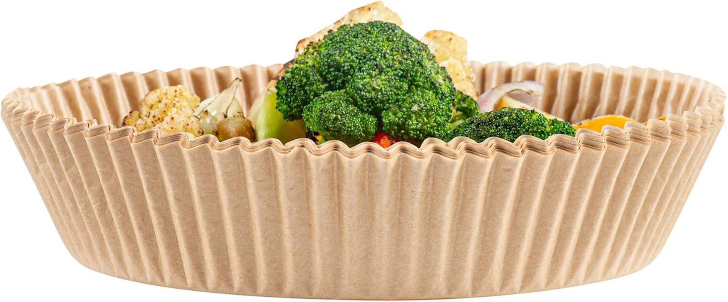 Restaurantware Air Fryer Liners - No-Stick Silicone Coating, 100 Round, 6.3 x 6.3 Inch, Food-Grade Paper
