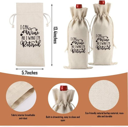 Funny Retirement Gifts for Woman Men Retirement Wine Gifts Bag Happy Retirement Party Decorations Retired Gifts Leaving Gifts for Coworkers Boss I Can Wine All I Want I'M Retired