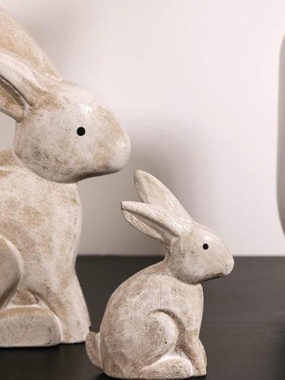 DN DECONATION 3D Bunny Rabbit Figurines - Antique White Spring Easter Decor | Set of 2