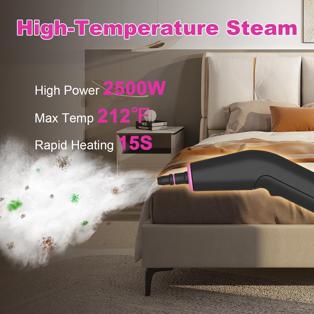 Skiennix Portable Steam Cleaner - 16-Piece Accessory Set | 6-Level Adjustable Heat-Up in 15 Seconds, Lightweight Design for Home & Car Detailing