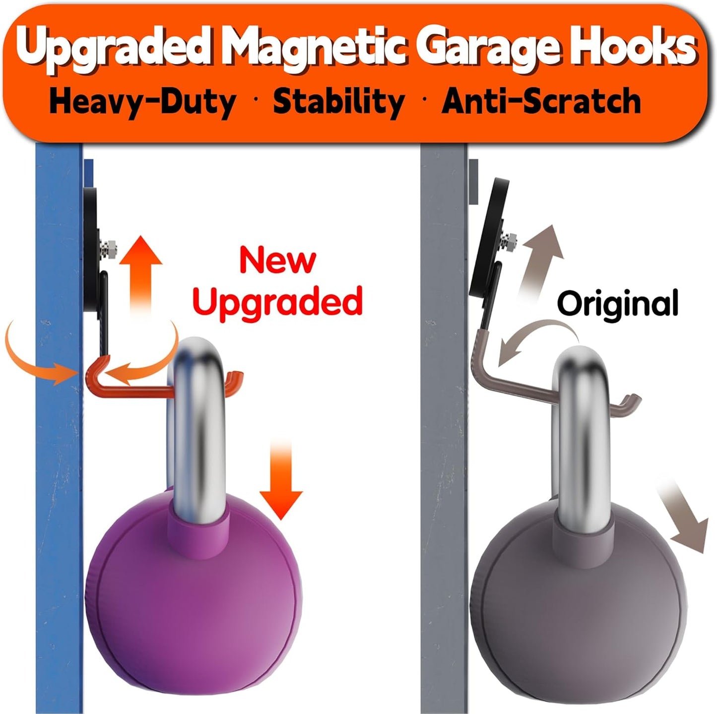 ULIBERMAGNET Heavy Duty Magnetic Hooks - Strong 3.46 Inch Design for Cables, Tools & More | 2 Pack (Orange)