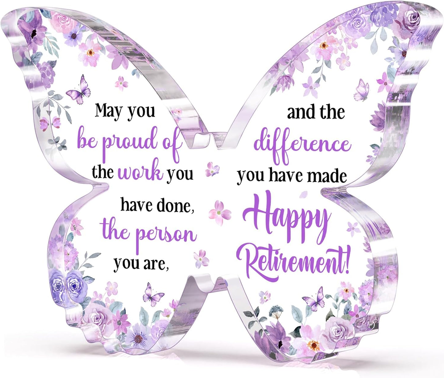 Unique Retirement Gift for Woman Men 2026, 5x3.8x0.5 Inch Purple Butterfly Acrylic Plaque Decor with Warm Words, Best Retirement Gifts for Coworker Teacher Friend Nurse Boss