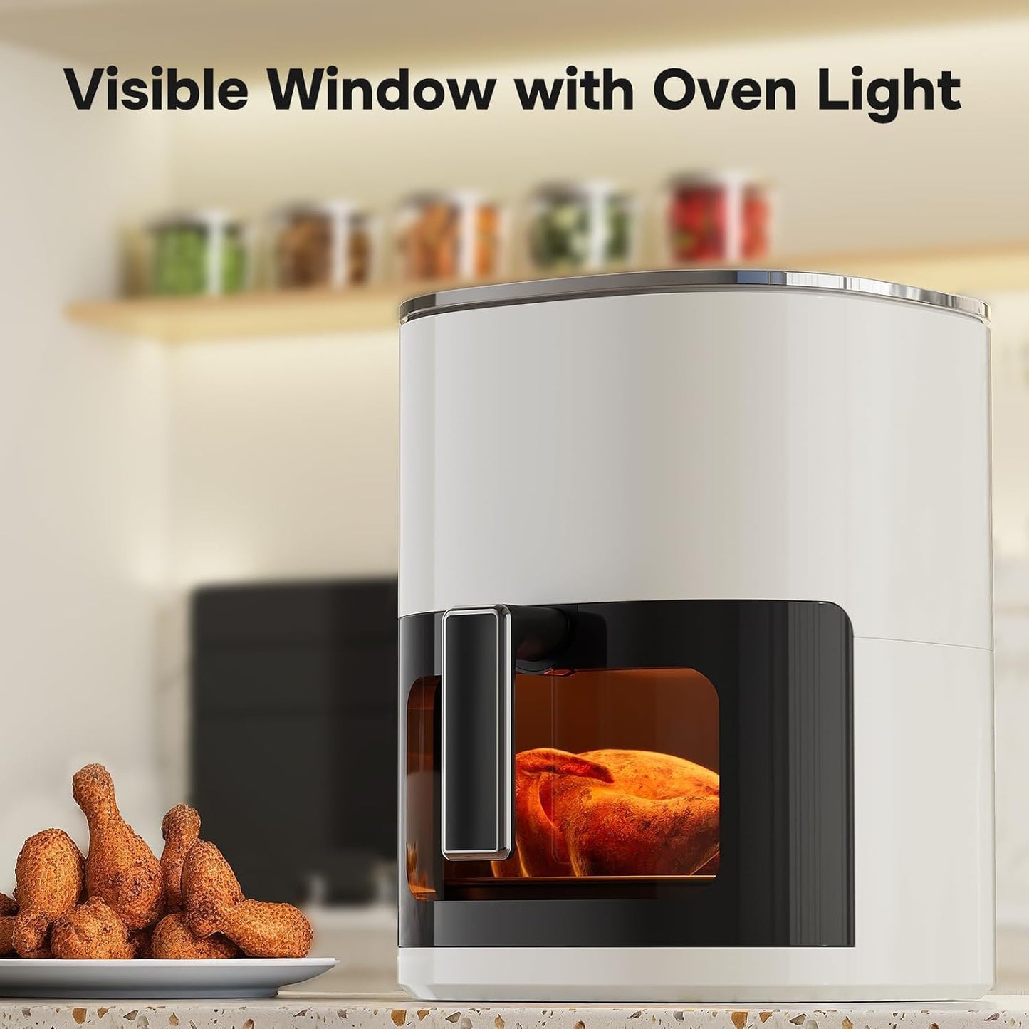 Simple Deluxe 12-in-1 Air Fryer - 6.34 Qt Digital Airfryer with Nonstick Basket & Visible Window | Beige