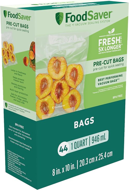 FoodSaver Precut Vacuum Sealer Bags - Airtight Food Storage for Sous Vide Cooking, BPA-Free, 1 Quart, 44 Count
