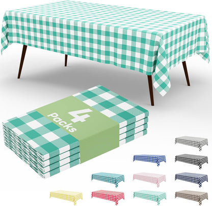 Misaya Buffalo Disposable Tablecloths - 54 x 108 Inch Waterproof Teal & White Checkered Covers for Parties & Picnics