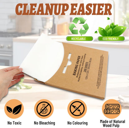 Skiennix Parchment Paper Sheets - 200 Pcs 12x12 Inch Non-Stick Baking Liners | Food Grade & Greaseproof