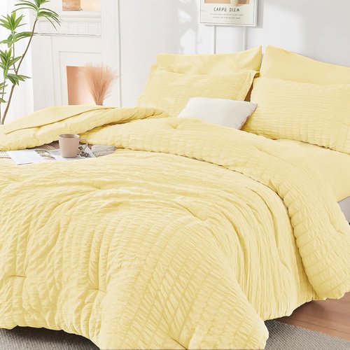 HYMOKEGE King Size Comforter Set - Luxury 7-Piece All-Season Bedding in Yellow | Includes Comforter, Sheets & Pillowcases