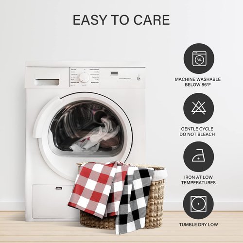 Simple Deluxe Buffalo Plaid Check Kitchen Tier Curtains, Short Small Window Gingham Curtain for Cafe, Bathroom, Kitchen Rod Pocket Curtains, Black and White, Tiers|26'' W x 24'' L X 2 Pcs