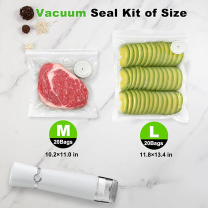 Skiennix Vacuum Sealer - Compact Food Preservation Machine with 40 Reusable Bags | 80Kpa Power
