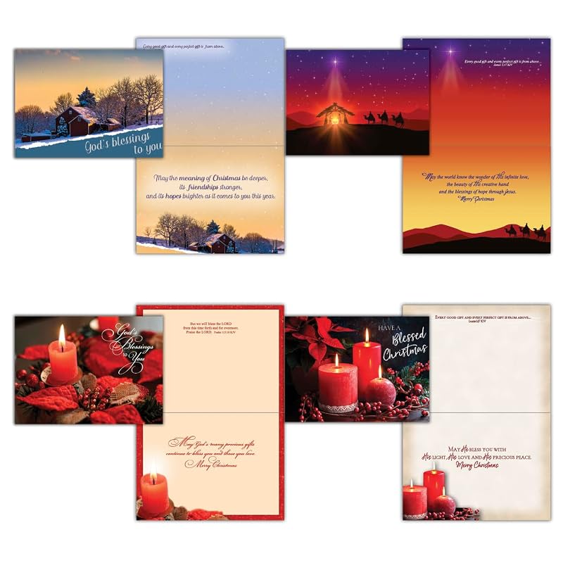 Religious Christmas Cards Bulk 48 Assorted Box with Envelopes - KJV Scripture
