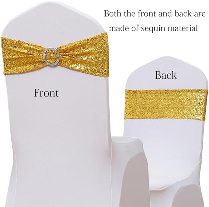 Spandex Sequin Chair Sashes - Pack of 100 Gold Wedding & Party Decor | Perfect for Baby Showers