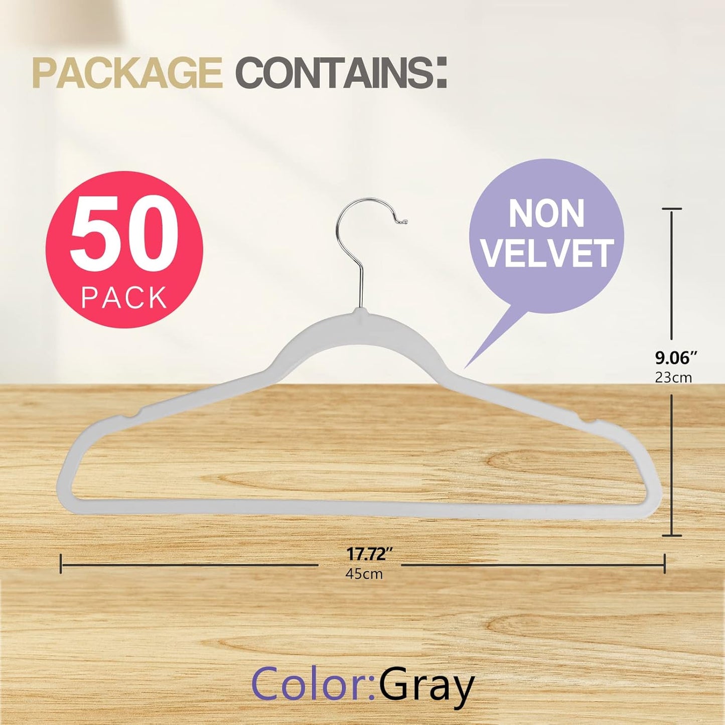 Skiennix Ultra-Thin Plastic Clothes Hangers - Space-Saving Non-Slip 17.7 Inch Grey Hangers for Closet Organization