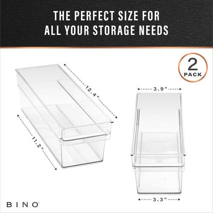BINO Plastic Storage Bins - Shallow Multipurpose Organizer | Clear Kitchen Pantry & Freezer Containers