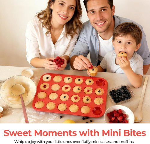 CAKETIME Silicone Muffin Pan - Mini 24-Cup Nonstick Baking Mold for Perfect Cupcakes | Food Grade Silicone
