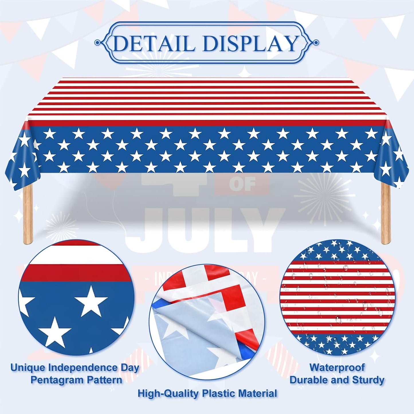Patriotic Plastic Tablecloth by [Brand Name] - 3-Piece American Flag Design | 54 x 108 Inch Disposable Rectangle for 4th of July & Memorial Day