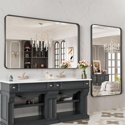 LOAAO Black Metal Framed Bathroom Mirror - 48x28 Inch Matte Black Vanity Mirror, Anti-Rust, Tempered Glass