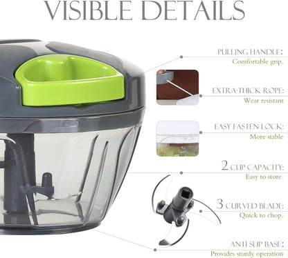 Ourokhome Manual Food Processor - Portable Vegetable Chopper & Garlic Mincer | 500ml, Grey
