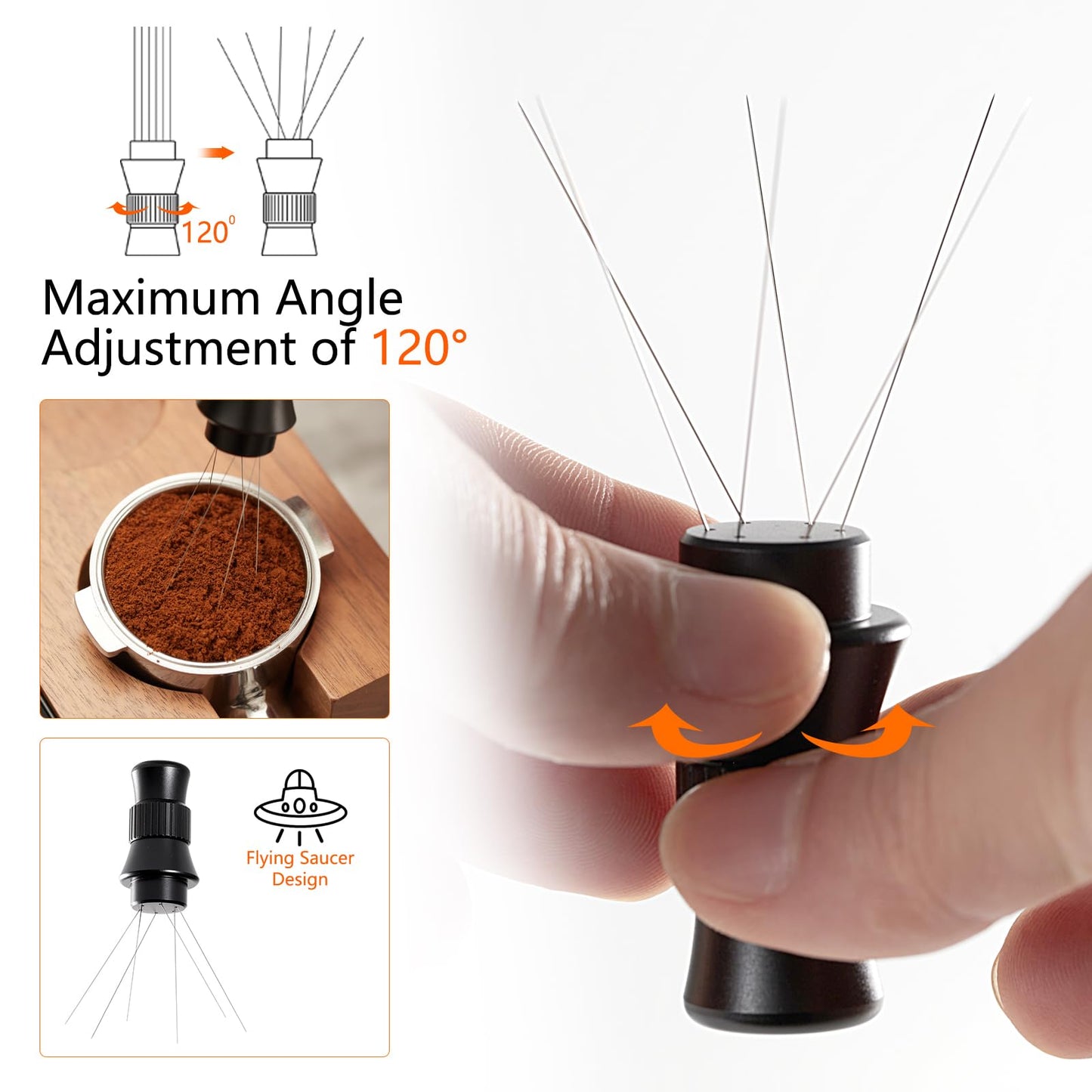 IKAPE Spaceship Espresso WDT Tools, Adjustable Espresso Stirrer for Barista, Needles Espresso Distributor Tool with Magnetic Stand, Coffee WDT Tool Comes with 12 Extra 0.4MM & 0.25MM Needles(Black)