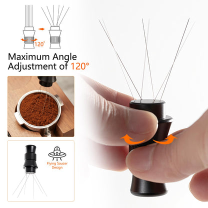 IKAPE Spaceship Espresso WDT Tools, Adjustable Espresso Stirrer for Barista, Needles Espresso Distributor Tool with Magnetic Stand, Coffee WDT Tool Comes with 12 Extra 0.4MM & 0.25MM Needles(Black)