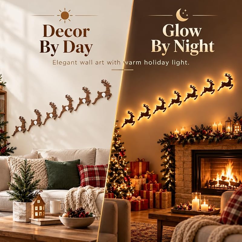 G 7-Piece LED Reindeer Wall Decorations – Antler 3D Glow Christmas Decor (Variation: G)